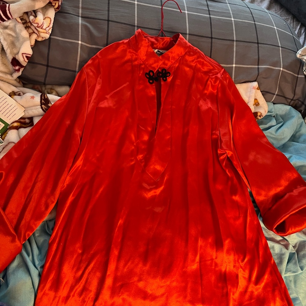 Vibrant Red Satin Blouse